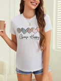 Women'WB shield Heart & Letter Print Round Neck Tee, Casual Short Sleeve T-shirt for Daily Wear, Ladies TNF for Spiky...