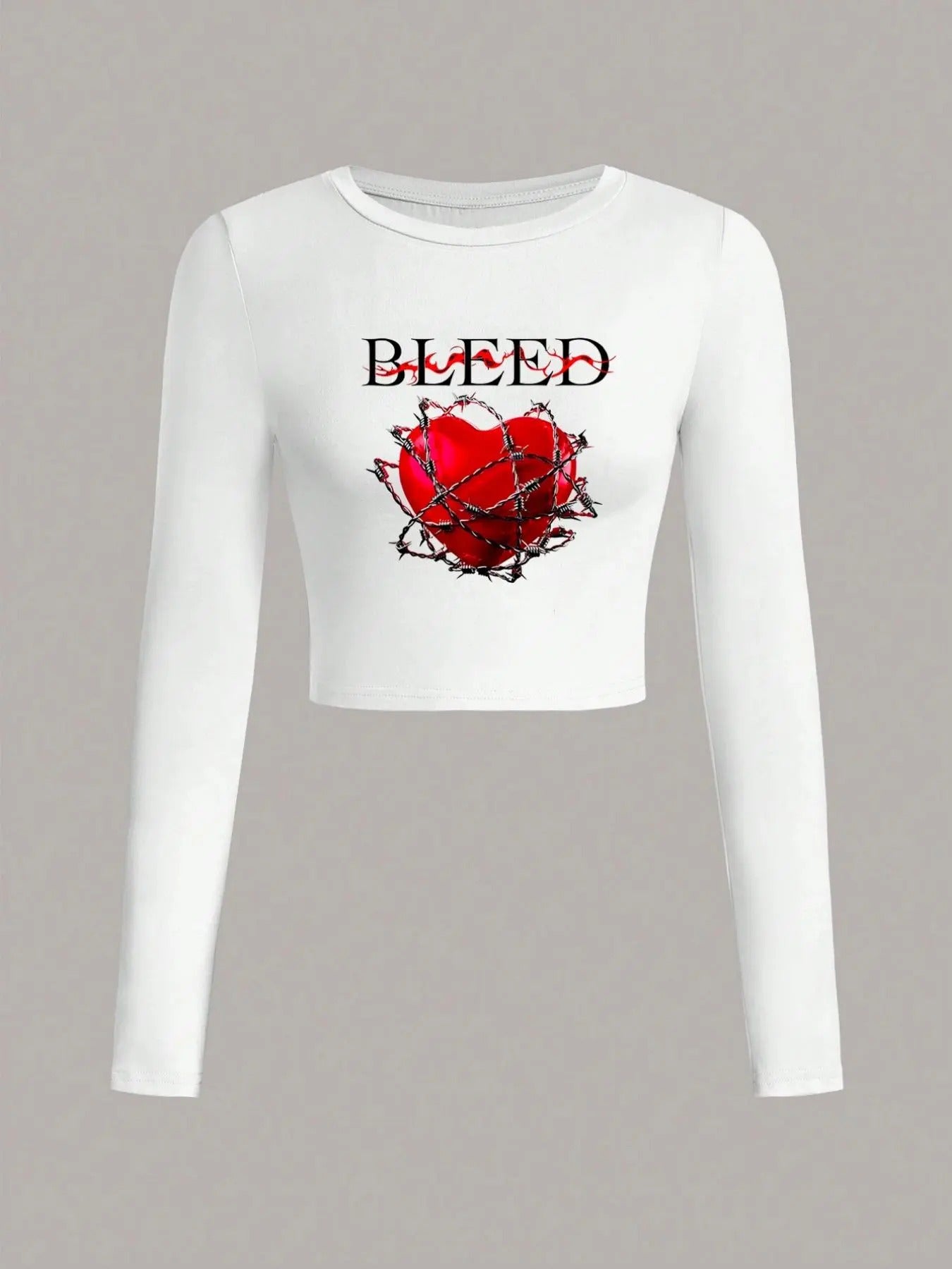 Women'WB shield Heart & Letter Print Round Neck Tee, Casual Slim-fitting Long Sleeve T-shirt, Ladies Summer TNF for Daily...