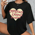 Women'WB shield Heart & Letter Print Round Neck Tee, Fashion Casual Drop Shoulder Short Sleeve T-shirt, Ladies Summer TNF...