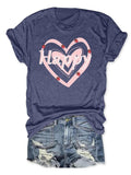 Women'WB shield Heart & Letter Print Round Neck Tee, Fashion Casual Short Sleeve T-Shirt for Daily Outdoor Wear, Ladies...