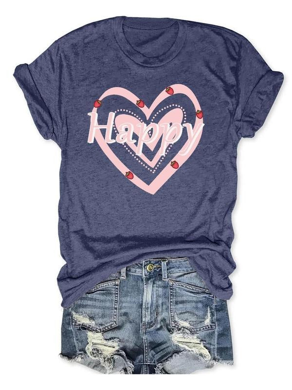 Women'WB shield Heart & Letter Print Round Neck Tee, Fashion Casual Short Sleeve T-Shirt for Daily Outdoor Wear, Ladies...