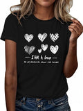 Women'WB shield Heart & Letter Print Round Neck Tee, Vintage Trendy Casual Short Sleeve T-shirt for Daily Wear, Ladies...