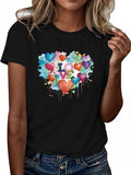 Women'WB shield Heart & Letter Print Tee, Casual Short Sleeve Round Neck T-shirt, Ladies Spiky hair fighters Seasons...