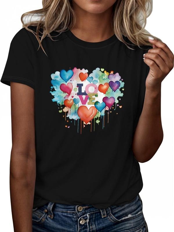 Women'WB shield Heart & Letter Print Tee, Casual Short Sleeve Round Neck T-shirt, Ladies Spiky hair fighters Seasons...