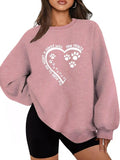 Women'WB shield Heart & Paw Graphic Drop Shoulder Sweatshirt, Casual Long Sleeve Round Neck Pullover for Daily Wear,...