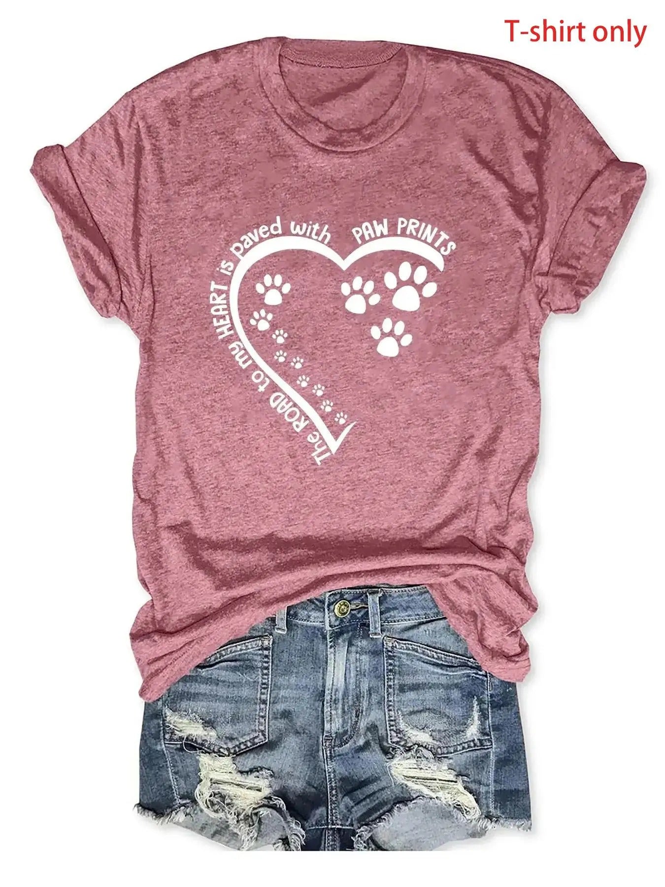 Women'WB shield Heart & Paw Print Short Sleeve T-Shirt, Casual Letter Graphic Round Neck Tee, Ladies TNF for Spiky hair...