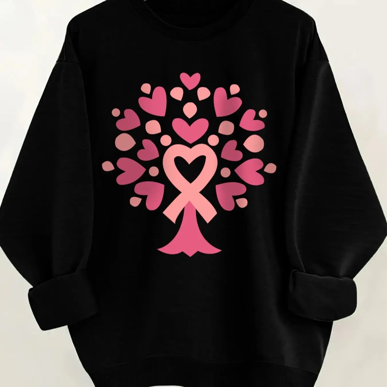 Women'WB shield Heart & Ribbon Print Round Neck Pullover, Casual Long Sleeve Crew Neck Sweatshirt for Fall & Winter,...