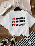 Women'WB shield Heart & Slogan Print Round Neck Tee, Fashion Casual Drop Shoulder Short Sleeve T-shirt for Daily Wear,...