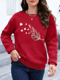 Women'WB shield Heart & TNF Print Drop Shoulder Sweatshirt, Casual Long Sleeve Round Neck Pullover for Fall & Winter,...