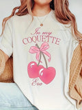 Women'WB shield Heart Cherry & Letter Print Round Neck Tee, Casual Short Sleeve Crew Neck T-Shirt for Summer, Fashion...