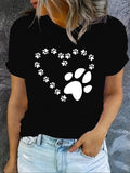 Women'WB shield Heart Dog Paw Print Round Neck Tee, Fashion Casual Crew Neck T-Shirt for Daily Holiday Vacation Outdoor...
