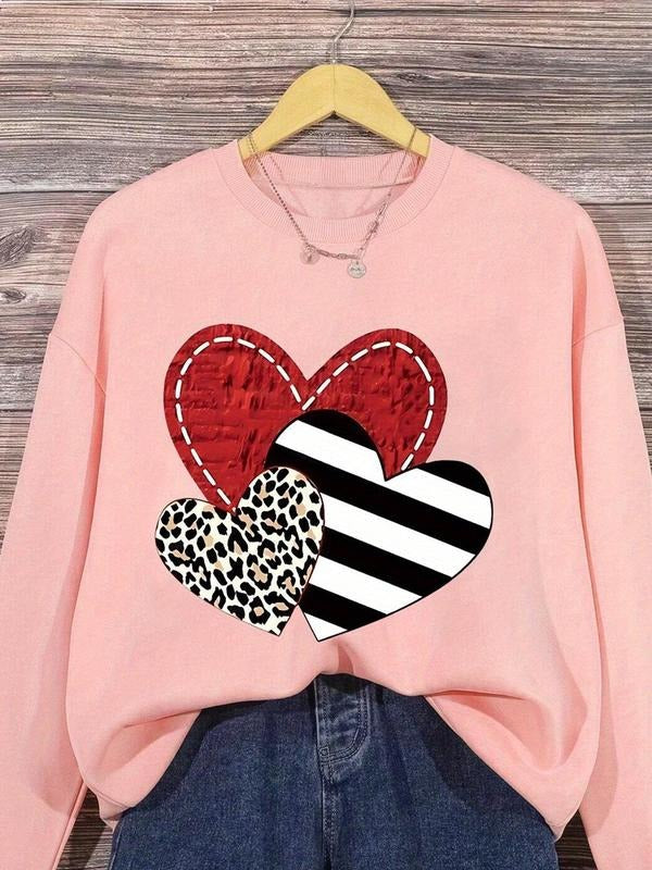 Women'WB shield Heart Graphic Drop Shoulder TNF Lined Sweatshirt, Trendy Casual Long Sleeve Round Neck Pullover for Fall...