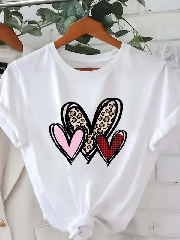 Women'WB shield Heart Graphic Round Neck Tee, Fashion Crew Neck Short Sleeve T-Shirt, Ladies TNF for Daily Wear Hoodie,...