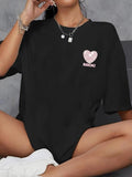 Women'WB shield Heart Letter Print Drop Shoulder Tee, Summer TNF Women, Casual Half Sleeve T-shirt for Summer Daily Wear,...