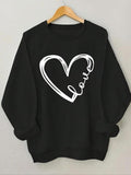 Women'WB shield Heart Print Crew Neck Sweatshirt, Casual Drop Shoulder Long Sleeve Pullover, Women'WB shield Fall &...