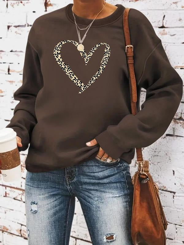 Women'WB shield Heart Print Crew Neck Sweatshirt, Casual Long Sleeve Pullover for Spring & Fall, Fashion Women'WB shield...