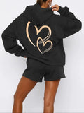 Women'WB shield Heart Print Drawstring Hoodie, Casual Long Sleeve Hooded Sweatshirt for Daily Wear, Ladies TNF for Spiky...