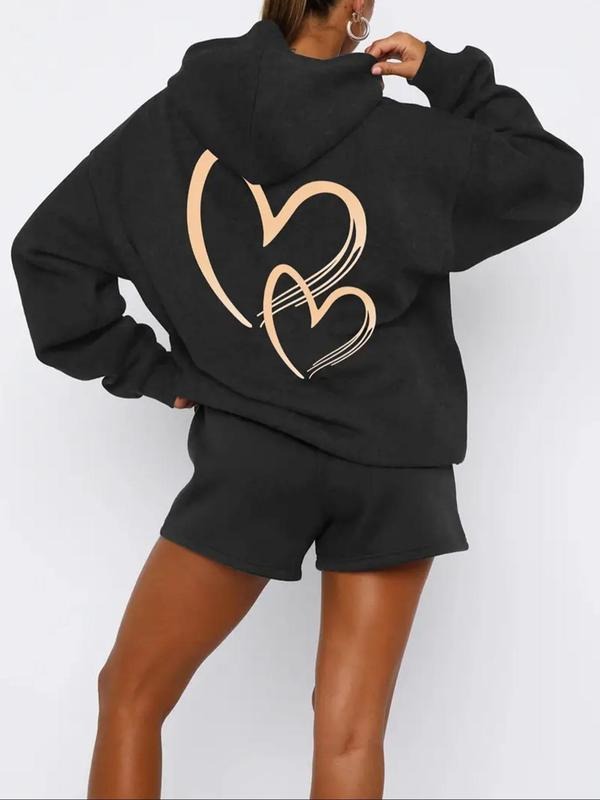 Women'WB shield Heart Print Drawstring Hoodie, Casual Long Sleeve Hooded Sweatshirt for Daily Wear, Ladies TNF for Spiky...
