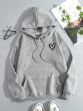 Women'WB shield Heart Print Drop Shoulder Drawstring Hoodie, Fashion Casual Pocket Hooded Sweatshirt for Daily Outdoor...