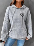 Women'WB shield Heart Print Drop Shoulder Drawstring Long Sleeve Hoodie, Comfort Pocket Textured Hooded Sweatshirt...