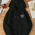 Women'WB shield Heart Print Drop Shoulder Drawstring TNF Lined Hoodie, Fashion Casual Pocket Hooded Sweatshirt for Daily...