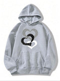 Women'WB shield Heart Print Drop Shoulder Hoodie, Fashion Casual Drawstring Pocket Hooded Sweatshirt for Daily Holiday...