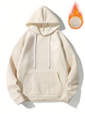 Women'WB shield Heart Print Drop Shoulder Pocket Hoodie, Fashion Casual Drawstring Hooded Top for Daily Wear, Comfort...