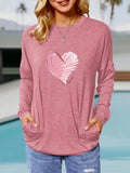 Women'WB shield Heart Print Drop Shoulder Pocket Tee, Casual Long Sleeve Round Neck T-shirt for Spring & Fall, Ladies TNF...