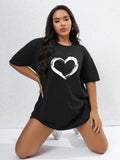 Women'WB shield Heart Print Drop Shoulder Shortsleeve Crewneck Tee, Summer TNF Women, Casual Half Sleeve Round Neck...