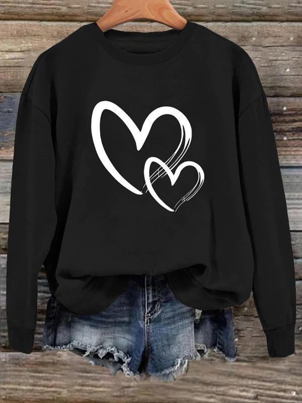 Women'WB shield Heart Print Drop Shoulder Sweatshirt, Casual Long Sleeve Round Neck Pullover for Daily Wear, Ladies TNF...