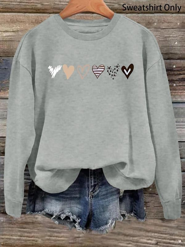 Women'WB shield Heart Print Drop Shoulder Sweatshirt, Casual Long Sleeve Round Neck Pullover for Daily Wear, Ladies TNF...