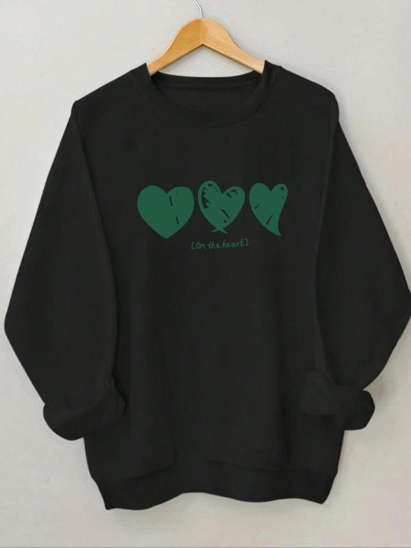 Women'WB shield Heart Print Drop Shoulder Sweatshirt, Casual Long Sleeve Round Neck Pullover for Daily Wear, Ladies TNF...