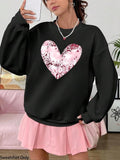 Women'WB shield Heart Print Drop Shoulder Sweatshirt, Casual Long Sleeve Round Neck Pullover for Fall & Winter, Ladies...