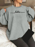 Women'WB shield Heart Print Drop Shoulder Sweatshirt, Casual Long Sleeve Round Neck Pullover for Fall & Winter, Ladies...