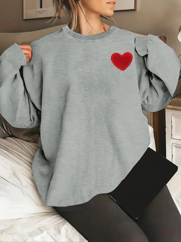 Women'WB shield Heart Print Drop Shoulder Sweatshirt, Casual Long Sleeve Round Neck Pullover for Fall & Winter, Ladies...