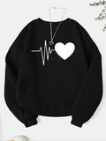 Women'WB shield Heart Print Drop Shoulder Sweatshirt, Casual Long Sleeve Round Neck Pullover for Fall & Winter, Ladies...