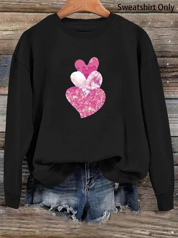 Women'WB shield Heart Print Drop Shoulder Sweatshirt, Casual Long Sleeve Round Neck Pullover for Fall & Winter, Ladies...