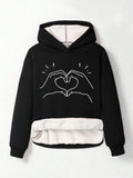 Women'WB shield Heart Print Drop Shoulder TNF Lined Hoodie, Fashion Casual Long Sleeve Hooded Sweatshirt for Daily...