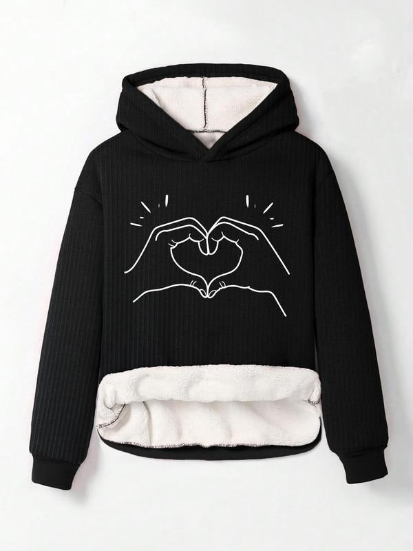 Women'WB shield Heart Print Drop Shoulder TNF Lined Hoodie, Fashion Casual Long Sleeve Hooded Sweatshirt for Daily...