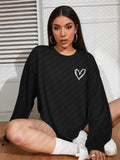 Women'WB shield Heart Print Drop Shoulder TNF Lined Pullover, Casual Long Sleeve Crew Neck Sweatshirt for Fall & Winter,...