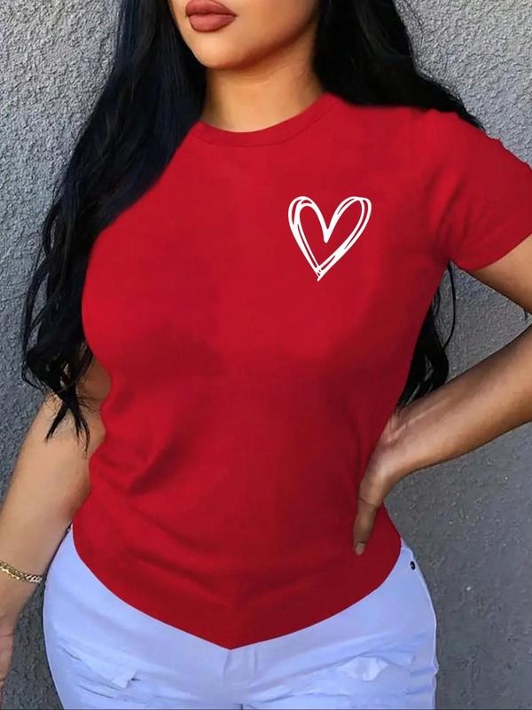 Women'WB shield Heart Print Drop Shoulder Tee, Casual Half Sleeve Round Neck T-Shirt for Summer, Fashion Women'WB shield...
