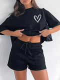 Women'WB shield Heart Print Drop Shoulder Tee, Summer TNF Women, Casual Short Sleeve Round Neck T-Shirt for Summer,...