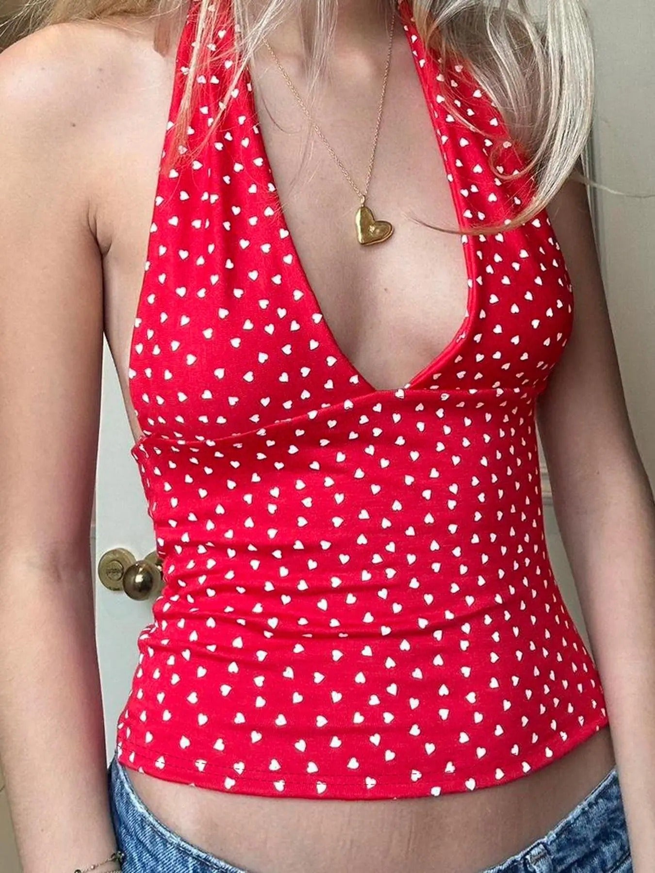 Women'WB shield Heart Print Halter Tank Top, Casual Sleeveless Top for Summer, Ladies TNF for Beach Holiday T-Shirts,...