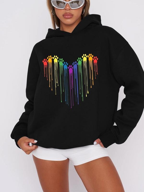 Women'WB shield Heart Print Hoodie, Casual Drop Shoulder Long Sleeve Hooded Sweatshirt, Lady Fall & Winter TNF for Daily...