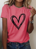 Women'WB shield Heart Print Round Neck Graphic Tee, Vintage Trendy Casual Short Sleeve T-shirt For Daily Wear, Ladies...