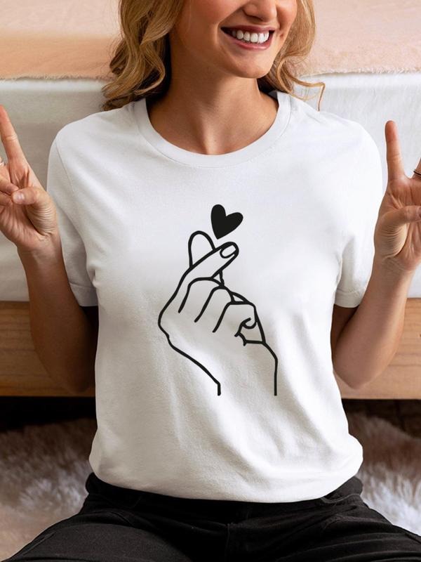 Women'WB shield Heart Print Round Neck Graphic Tee, Vintage Trendy Casual Short Sleeve T-shirt for Daily Wear, Ladies...