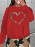 Women'WB shield Heart Print Round Neck Pullover, Fashion Casual Crew Neck Sweatshirt for Daily Holiday Outdoor Wear,...