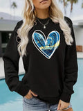 Women'WB shield Heart Print Round Neck Pullover, Fashion Casual Crew Neck Sweatshirt for Daily Holiday Outdoor Wear,...