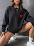 Women'WB shield Heart Print Round Neck Sweatshirt Without Necklace, Casual Drop Shoulder Long Sleeve Pullover, Ladies...