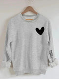 Women'WB shield Heart Print Round Neck Sweatshirt, Casual Long Sleeve Crew Neck Pullover for Spring & Fall, Fashion...